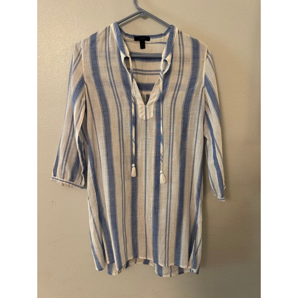 J Crew cotton v-neck bathing suit cover blue and white striped women's XXS